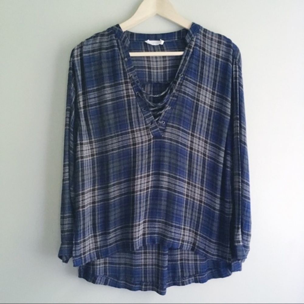 Lush Light Plaid Popover Oversized Shirt